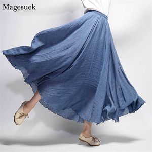 Autumn Casual Cotton Linen Skirts Womens Fashion High Waist Long Maxi Skirt Solid Harajuku Woman 9957 210427
