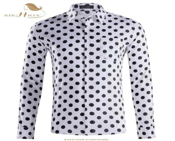 Otoño Casual para hombre camisas de lunares de manga larga de algodón para hombres QY0339 negro blanco de talla grande camisa de un solo pecho Men039s3586756