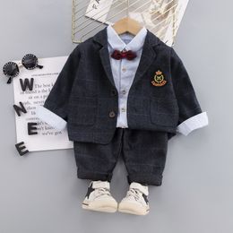 Automne Children Baby Weeding Kids Boys Plaid Vestes Suit T-shirt à manches longues Pantalon 3PCS / Set Toddler Fashion Cotton Vêtements