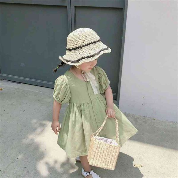 Automne enfants vêtements japonais corée Simple élégant bébé filles robe de princesse col en v à manches courtes enfants décontracté 210625