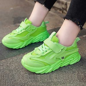 Otoño niños niños malla transpirable neón verde zapatillas blancas para niños niñas escuela hip hop zapatillas deportivas zapatos para correr nuevo H0828