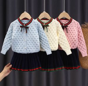 Herfst Kinderen Prinses Kleding Set Net Rode Meisjeskleding Gebreide rokken Suit Koreaanse stijl geplooide rok Twee sets