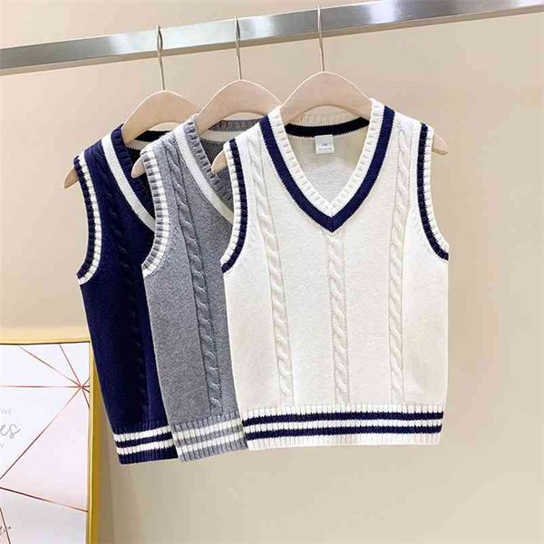 Otoño niños chaleco niños jersey con cuello en v chaleco niñas adolescentes punto uniforme escolar invierno ropa de bebé suéteres sin mangas 210622