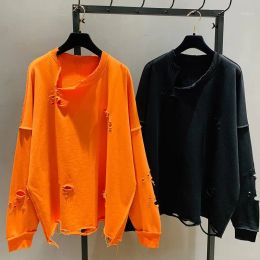 Sweat-shirt à capuche et manches longues pour femme, vêtement d'automne, esthétique, surdimensionné, pull déchiré, Streetwear, haut Harajuku