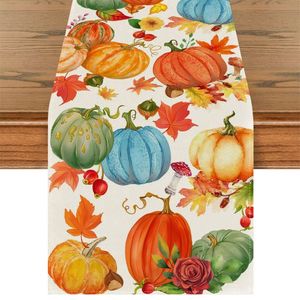 Automne Colorful Pumpkin Print Kitchen Decor Table Runner pour le dîner en famille Nappes rectangulaires de Thanksgiving Party Decoration