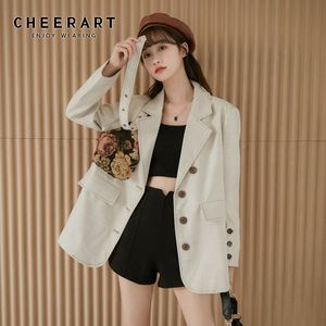 Otoño contraste puntada blazer mujeres patchwork beige floral suelto y chaquetas damas trajes abrigo moda 210427