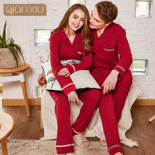 Automne Couple Modèles Pyjamas à manches longues pour hommes Set Coton Mariage Anniversaire Année Service à domicile 201109
