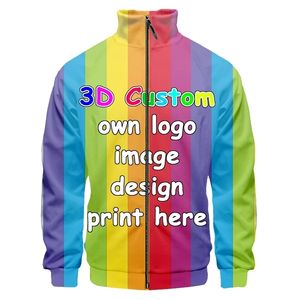 Autumn Custom Stand Collar Jacked Diy 3D Print je eigen ontwerp sweatshirt ritssluiting Amerika plus size druppel groothandel 220722