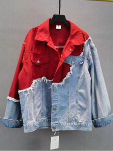 Autumn denim jas dames streetwear mode onregelmatige patchwork jeans vrouwelijk casual losse jas 240430