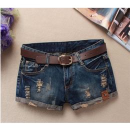 Herfst denim shorts voor vrouwen sexy mini dames s rivet gaten jeans lage taille zonder riem gescheurd short j2305 220622