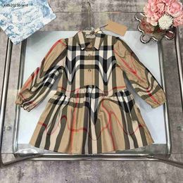 Robe d'automne pour filles, classique, kaki, imprimé à carreaux, taille 100 à 150 CM, manches longues, jupe à revers, Sep25