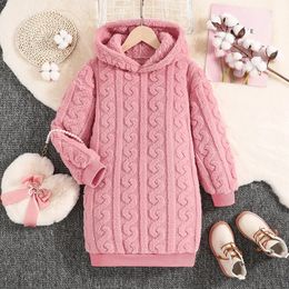Vestido de otoño para niñas de 8 a 12 años con capucha rosa para estilo coreano, ropa sencilla de color puro 231228