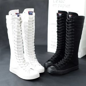 Robe d'automne Spring Femmes Chaussure Casual High Top Shoes Long Lace Up Up Frothing Foth Flat Boot Sneakers Tenis Fem