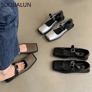 Herfstjurk suojialun dames mode vierkant teen ondiepe slip op dames loafers schoenen plat hiel casual Britse stijl oxfo