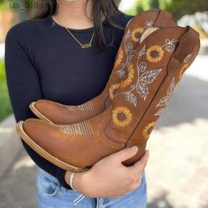 Herfst borduurwerk retro nieuwe westerse cowboy winter en korte laarzen damesschoenen botas mujer t230824 757