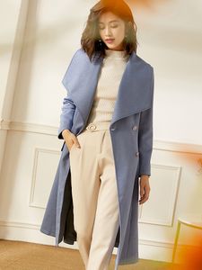Autumn England Style Blue Luxury Grande Trench Trench Coat Midf-Long Falle Femme Femme Femme