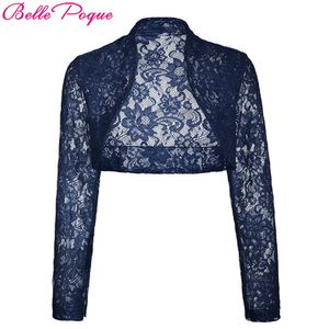 Herfst val jassen vrouwen lange mouwen bijgesneden schouders ophalen 2018 zwart groen bruiloft avond prom jas wrap plus size womens kant bolero D1891803