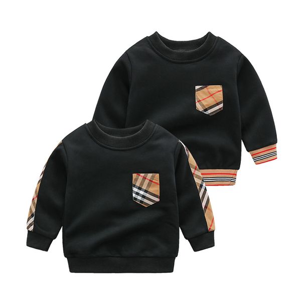 Vêtements d'automne pour enfants, marque de mode de style anglais pour garçons et filles, t-shirt à manches longues en coton patchwork à carreaux rayé, manteau supérieur