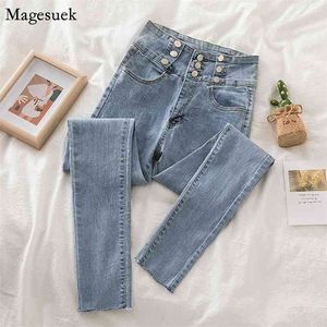 Herfst mode hoge taille jeans vrouwen vintage blauwe denim broek stretch potlood skinny pantalon 11724 210512