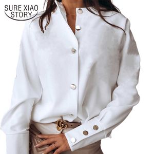 Automne mode à manches longues Blouses femmes col montant solide blanc noir chemises élégantes femmes vêtements Blusas Mujer 10619 210528
