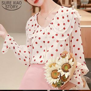 Otoño moda manga larga gasa mujeres camisas lunares impresión dulce blusas casual mariposa 6699 50 210510
