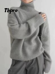 Automne mode pure laine pull pour femmes décontracté col roulé en vrac à manches longues pulls élégant femme rue tricoté pulls 240112