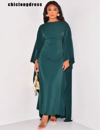 Automne Fashion Satin Party Robe Robe Abaya Femmes musulmanes Elegant Solide Round Neck Coule Sleeves en vrac Maxi Dres 240321