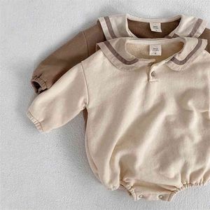 Automne Mode Enfant Bébé Garçons Fille Barboteuses Né Manches Longues Coton Combinaison Marine Style Printemps Enfants Vêtements 210816