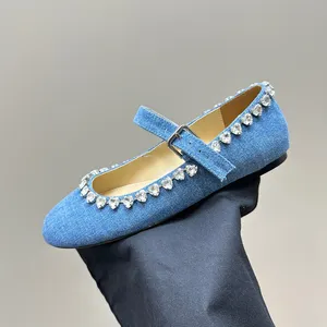 Automne Fashion Versatiles Chaussures plates pour femmes Nouveau cristal bordé décor rond chaussures Cumpres décontractées tempérament léger confort