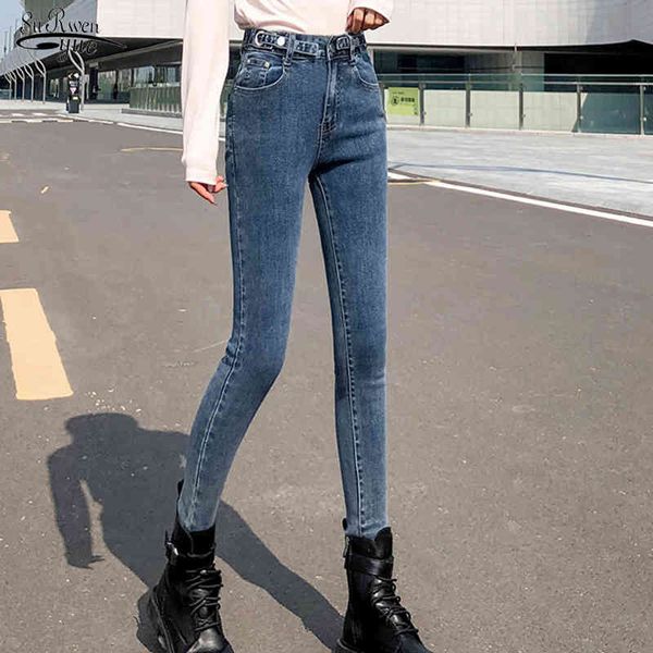 Automne Mode Vintage Skinny Jeans Femmes Taille Haute Bleu Noir Femme Ajustable Élastique Plus Taille Denim Pantalon 11708 210508