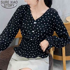 Herfst mode vrouwen blouse lange mouw v-hals polka dot shirt casual chiffon tops en 5320 50 210506