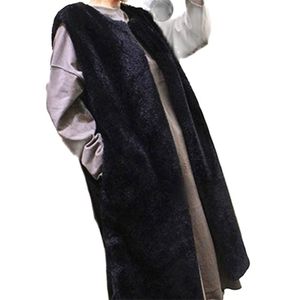 Moda de otoño, chaleco de piel para mujer, chaqueta larga elegante de invierno, abrigo cálido suave para mujer, conejo de imitación, sin mangas, 93CM, 211220