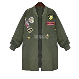 Herfst mode vrouwen plus size 5XL katoen militaire bomberjas lange jas vrouwen leger groen slanke casual vrouwen basic jassen 201028