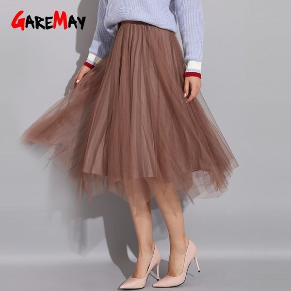 Automne mode femmes Vintage jupe plissée hiver élégant s femme Faux daim taille haute coréen Tulle Midi 210428