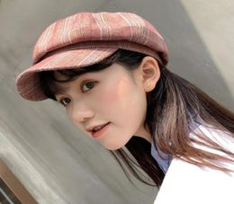 Autumn Femme Corée Beret rétro Plaid French Design Art Hat Femmes Femmes British Scase Casual Octogonal Newsboy Paint