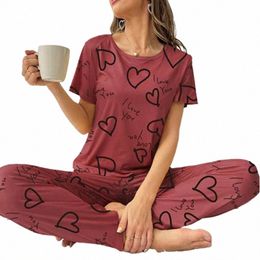 Automne Fi Accueil Pyjama Costume Femmes Vêtements De Nuit Pijama Lait Soie Haut À Manches Courtes avec Pantalon 2 Pièces Pyjamas pour Dames Lingerie Y8E8 #