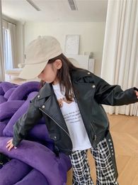 Automne Girls Pu Leather Fashion Black Jacket Long Manneve Cool Baby Girl Pu Jacket Brand Kids Coat Coat Enfants Vêtements 240319