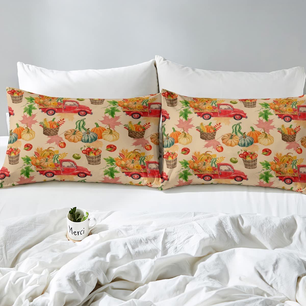 Autumn Harvest Theme Sheet Set Thanksgiving Pumpkin Bed Sheets for Kids Child,Fall Decor Fall Leaves Fruit King Queen Full Size