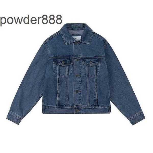 Automne industrie lourde lavé et forgé col simple boutonnage ample polyvalent femmes à manches longues haut Denim manteau court