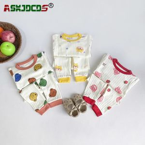 Autumn Jacquard Cotton Set lange mouw ondergoed voor babyjongens en meisjes perfecte pyjamas slaapkleding huiskleding 240507