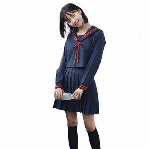 Automne Japonais JK Ensembles Uniformes scolaires Navy Girls Automne Corée High School Girl Cosplay Nouveauté Costumes de marin Uniformes Envoyer des chaussettes K7uG #