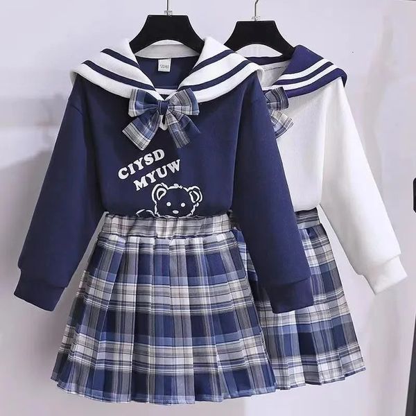 Uniforme d'automne pour filles JK, costume pour enfants, sweat-shirt de dessin animé mignon, jupe plissée, vêtements d'école de printemps 315Y 240106