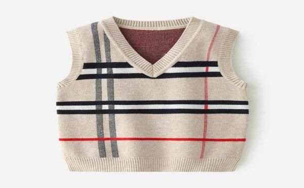Automne enfants coton tricot Cardigan bébé filles garçons pull sans manches enfants tricoté gilet Plaid garçons chandails 27T2584335
