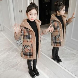 Otoño niños ropa de diseñador niña abrigos de invierno grueso cálido con capucha chaqueta de lana a cuadros abrigo de niñas