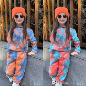 Herfst Kinderen Trainingspak Baby Meisjes Kleding Peuter Tweedelige Set INS Tie Dye Lange Mouw Hoodie Shirt En sportbroek Kinderkleding Sets Joggingpak 1-8Y