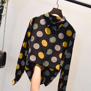 Herfst Korea Mode Vrouwen Lange Mouwen Polka Dot Print Chiffon Blouse All-matched Casual Shirt Vrouwelijke Tops Plus Size D509 210512