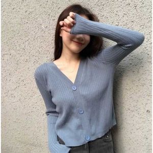Automne coréen chic à manches longues tricot pull manteau femme harajuku vintage mode solide cardigan v-cou décontracté veste femme 210608