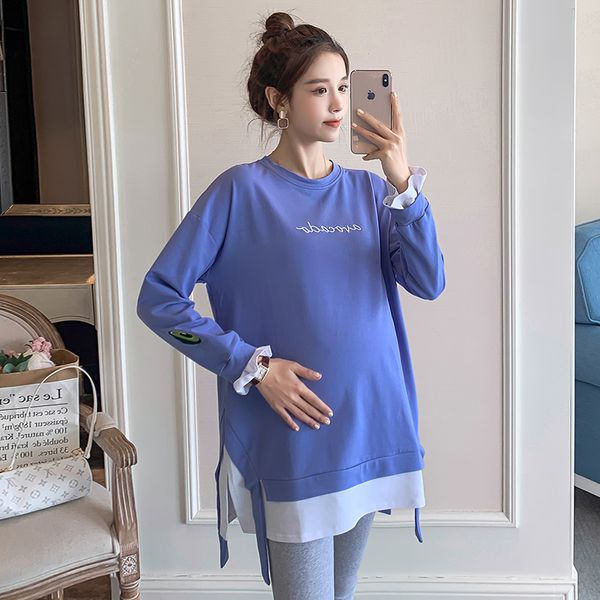 Otoño Coreano Moda Algodón Maternidad Camiseta Camisetas de manga larga Ropa para mujeres embarazadas Primavera Embarazo Camiseta Tops LJ201123