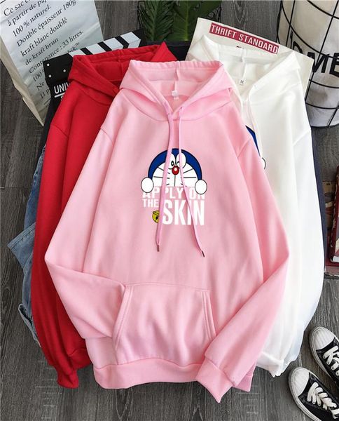 Otoño moda coreana Ctue Doraemon estampado de dibujos animados sudaderas con capucha de manga larga rosa Harajuku Kawaii Oneck Streetwear sudaderas con capucha 105922467