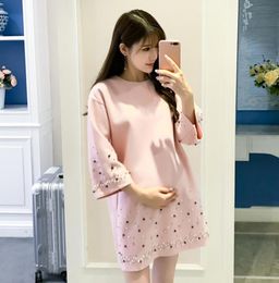 Autumn Korean Fashion Maternity Coats Beading Camisa suelta Ropa para mujeres embarazadas Elegante Tamaño de gran tamaño Tops2972513